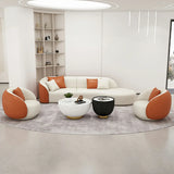 Beige-Orange Tear Resistant Leather Tight Back Sofa Image - 11