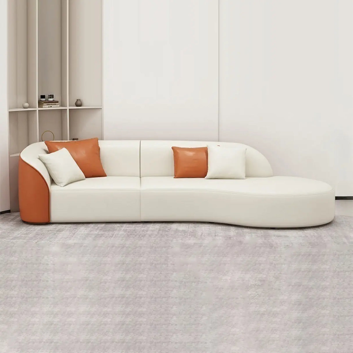 Beige-Orange Tear Resistant Leather Tight Back Sofa Image - 2