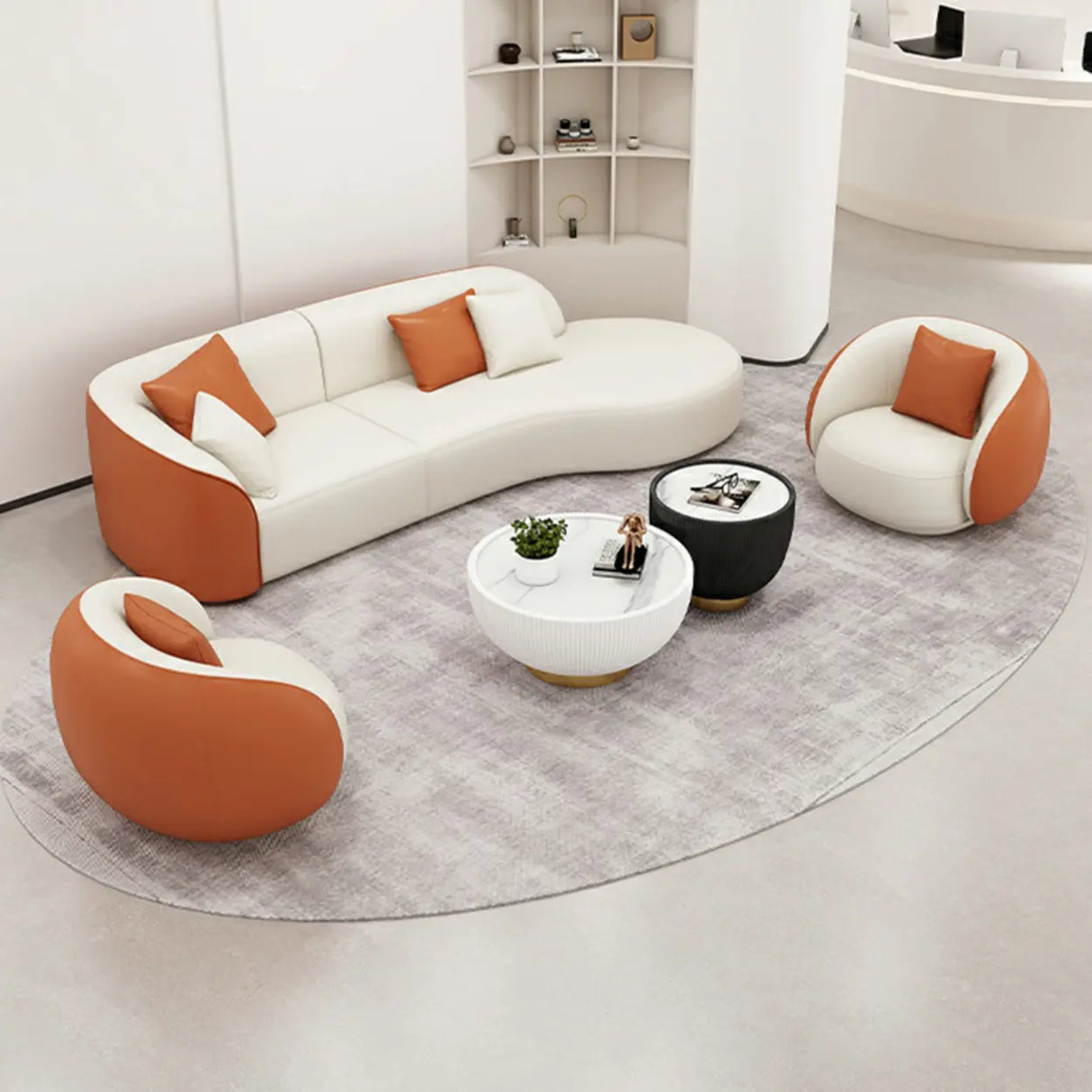 Beige-Orange Tear Resistant Leather Tight Back Sofa Image - 3