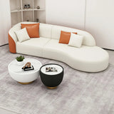 Beige-Orange Tear Resistant Leather Tight Back Sofa Image - 4