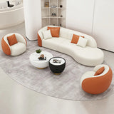 Beige-Orange Tear Resistant Leather Tight Back Sofa Image - 5