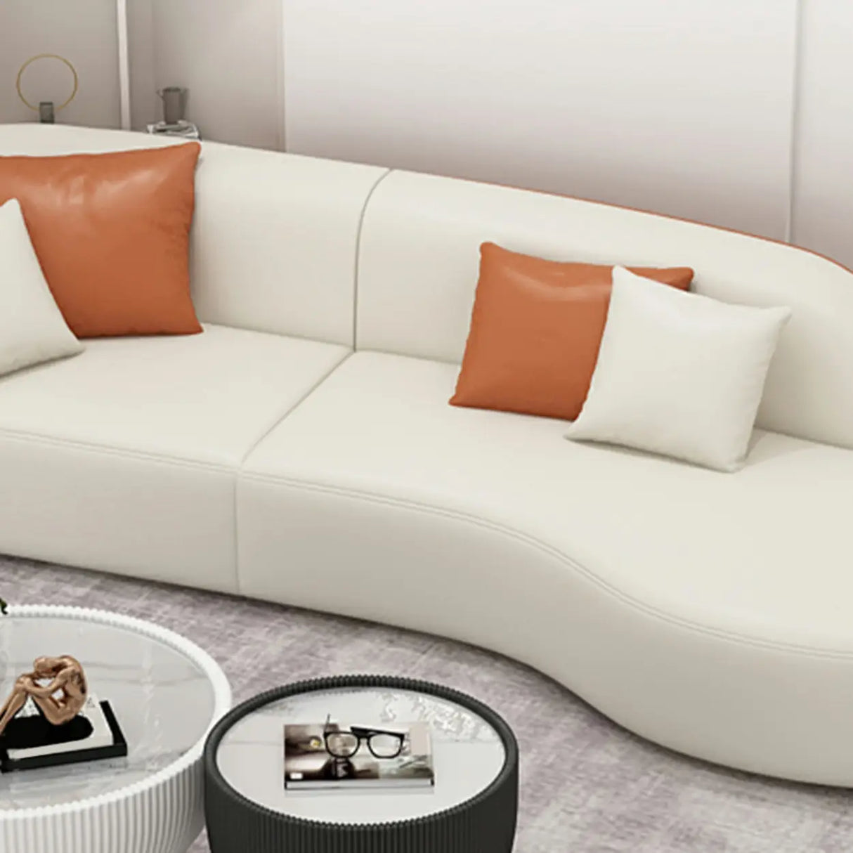 Beige-Orange Tear Resistant Leather Tight Back Sofa Image - 8