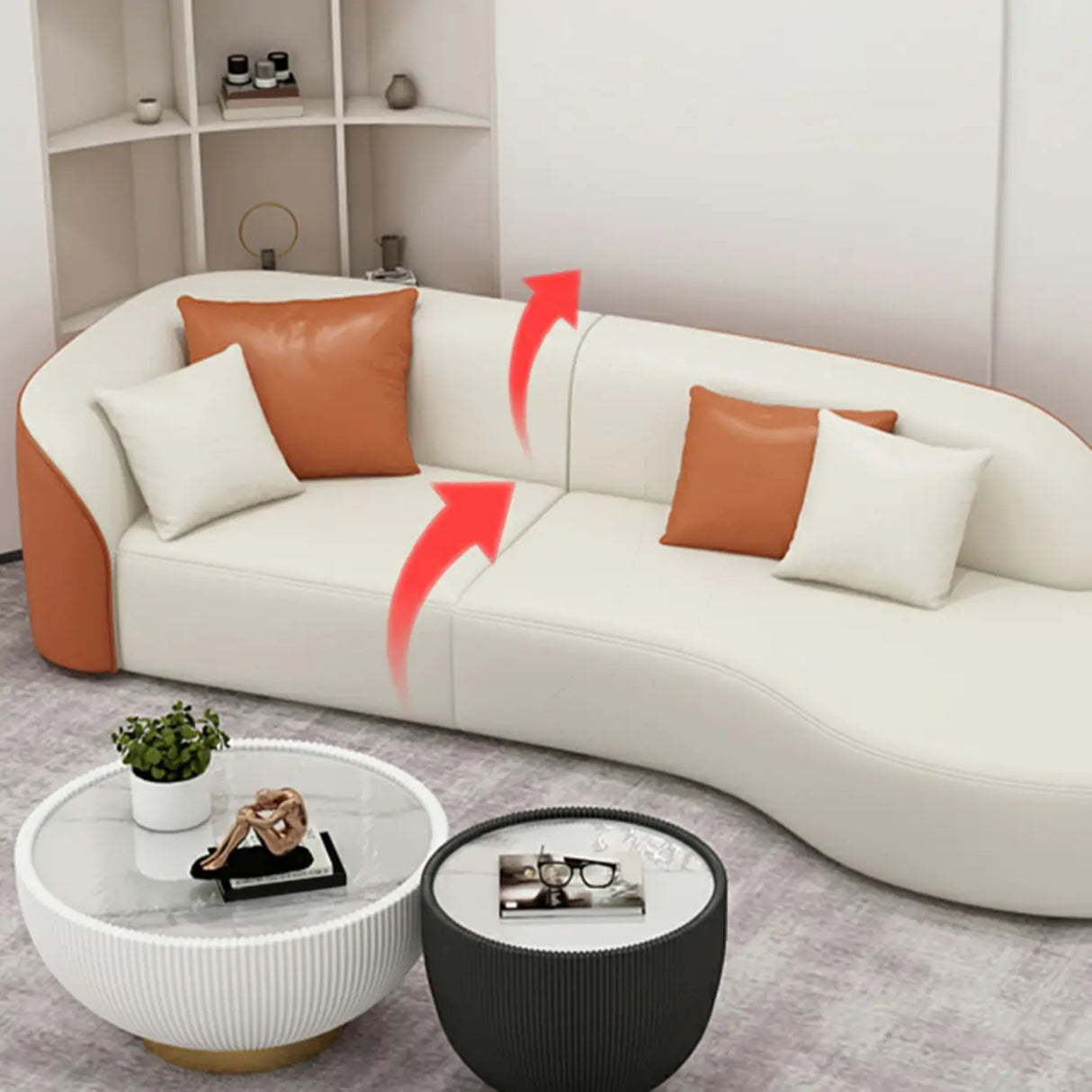 Beige-Orange Tear Resistant Leather Tight Back Sofa Image - 9