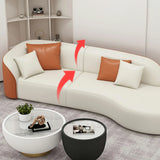 Beige-Orange Tear Resistant Leather Tight Back Sofa Image - 9