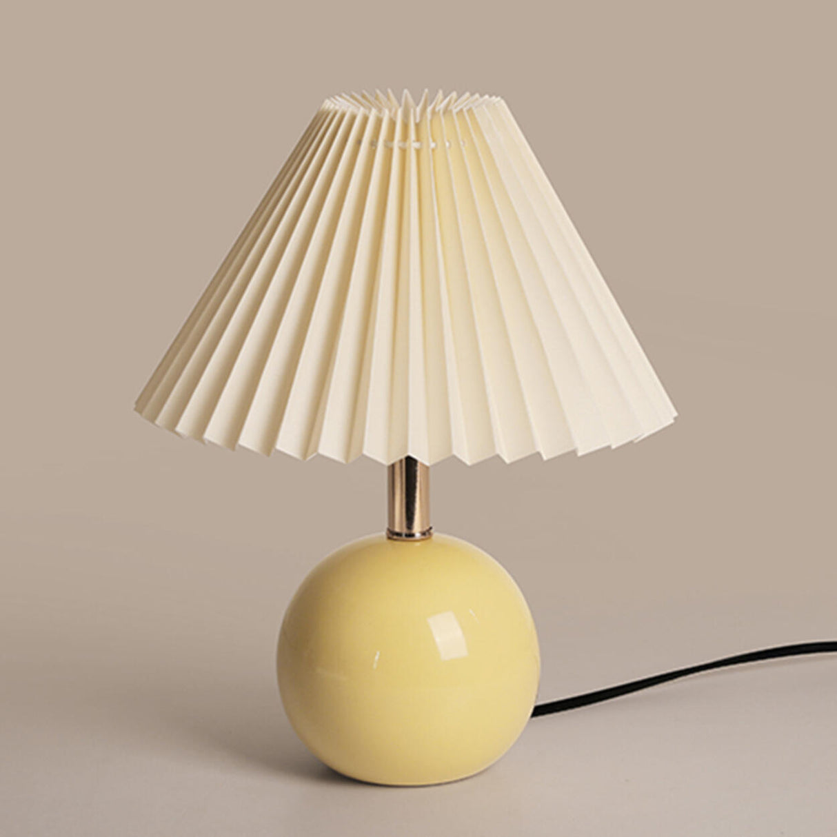 Beige Pleated Shade Globe Ceramic Bedside Table Lamp Image - 14