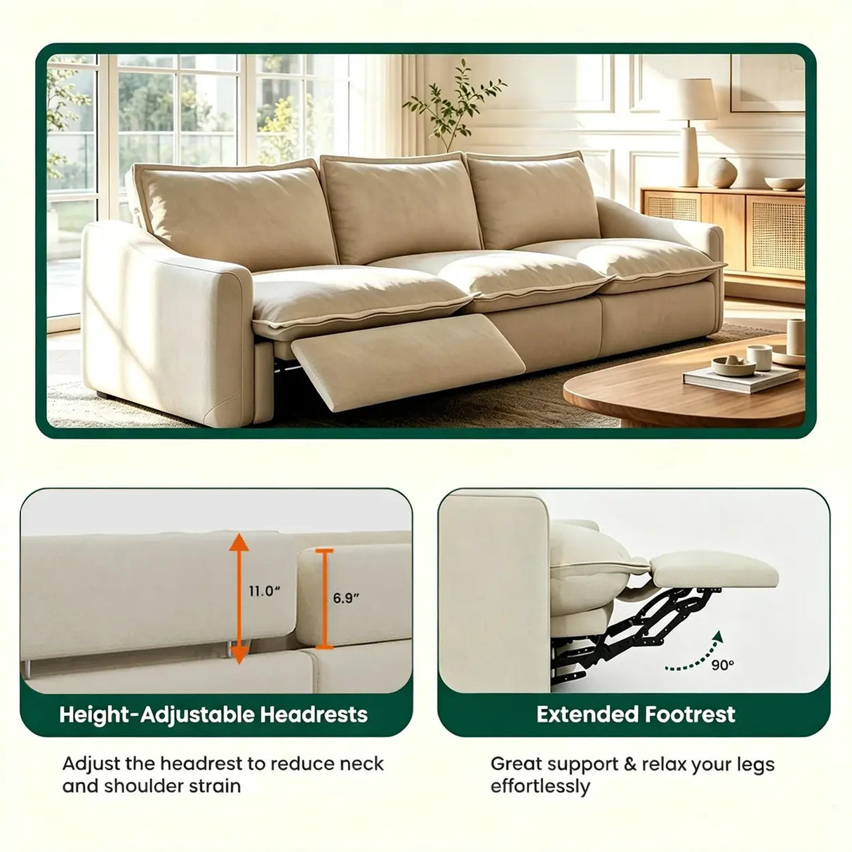 Beige Power Reclining Modular Sofa with Down & Memory Foam Image - 10