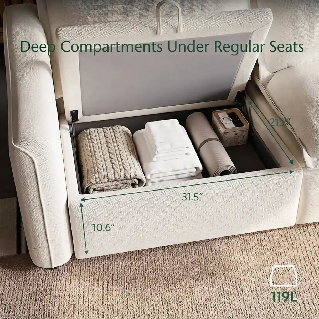 Beige Power Reclining Modular Sofa with Down & Memory Foam Image - 13
