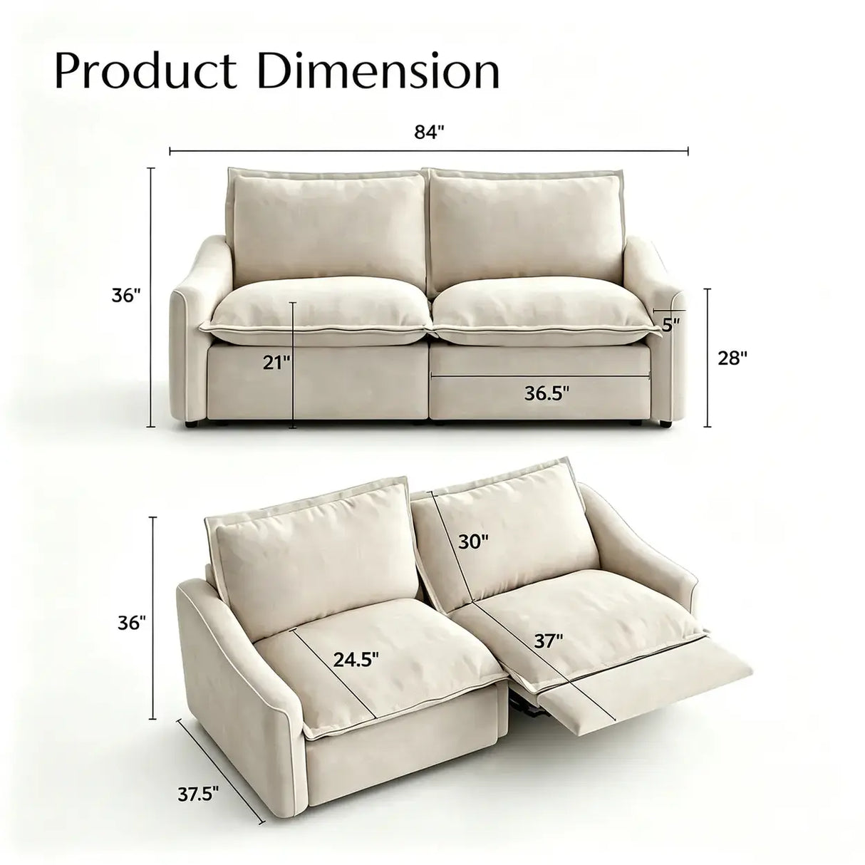 Beige Power Reclining Modular Sofa with Down & Memory Foam Image - 15