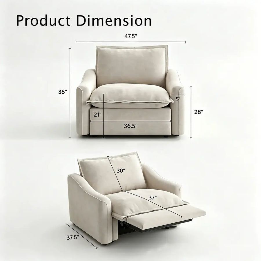 Beige modular power reclining sofa with down and memory foam cushioning
