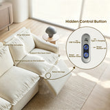 Beige power reclining sofa with extended footrest and hidden USB and Type-C charging control panel