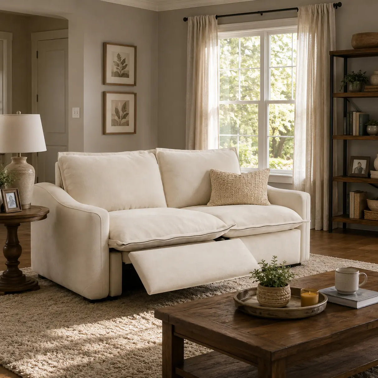 Beige Power Reclining Modular Sofa with Down & Memory Foam Image - 4