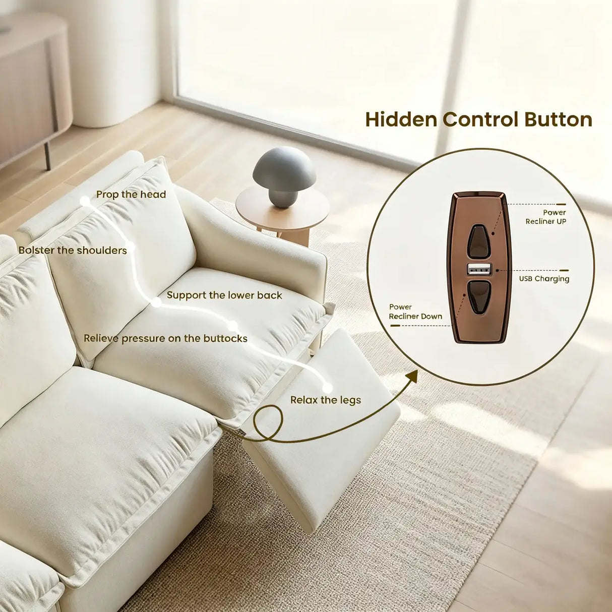 Beige Power Reclining Modular Sofa with Down & Memory Foam Image - 8