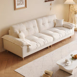 Beige Premium Velvet Pillow Top Arm Tufted Back Sofa Image - 1