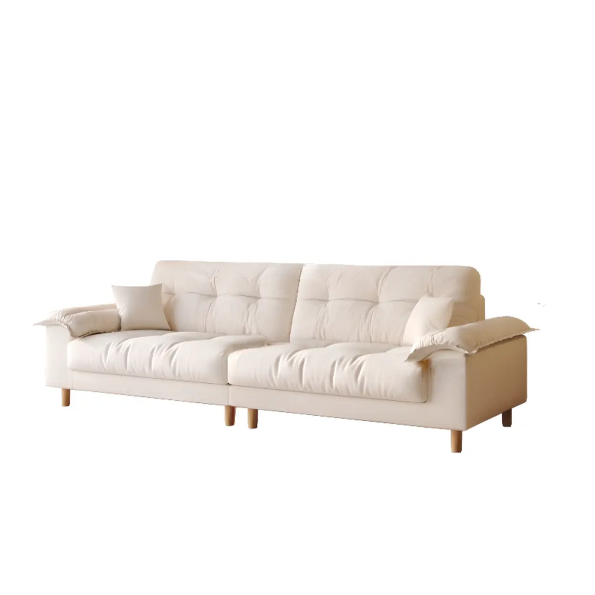 Beige Premium Velvet Pillow Top Arm Tufted Back Sofa Image - 10