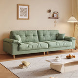 Beige Premium Velvet Pillow Top Arm Tufted Back Sofa Image - 11