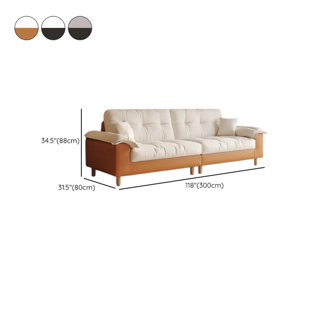 Beige Premium Velvet Pillow Top Arm Tufted Back Sofa Image - 18