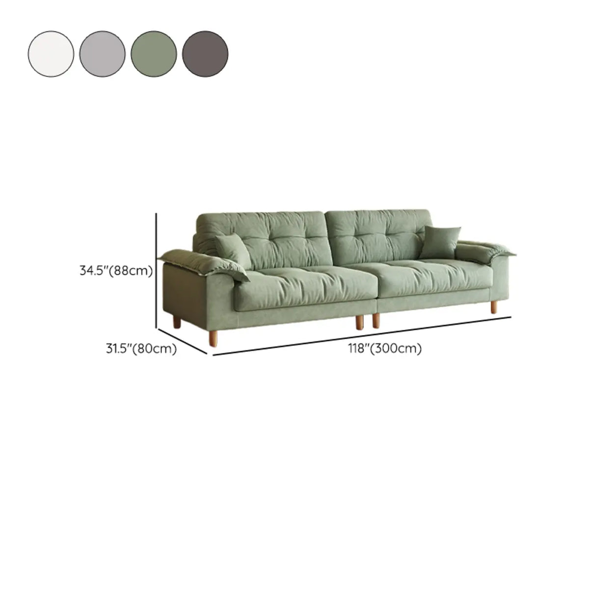 Beige Premium Velvet Pillow Top Arm Tufted Back Sofa Image - 21