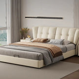 Beige Queen Sleigh Headboard Leather Storage Wingback Bed Image - 1