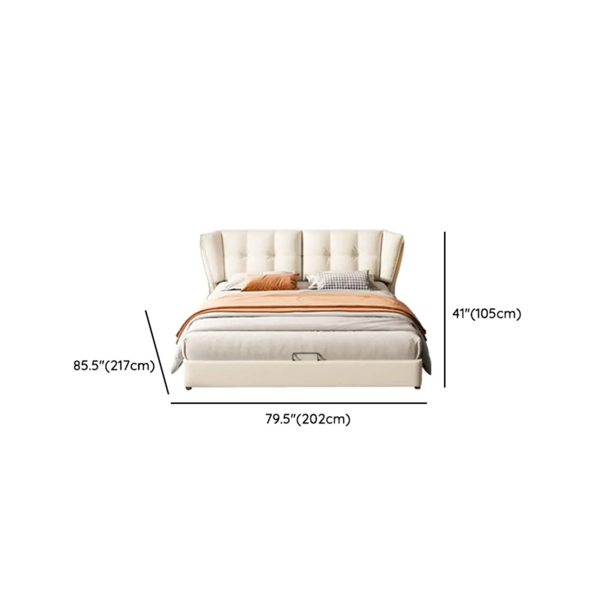 Beige Queen Sleigh Headboard Leather Storage Wingback Bed Image - 10