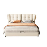 Beige Queen Sleigh Headboard Leather Storage Wingback Bed Image - 2