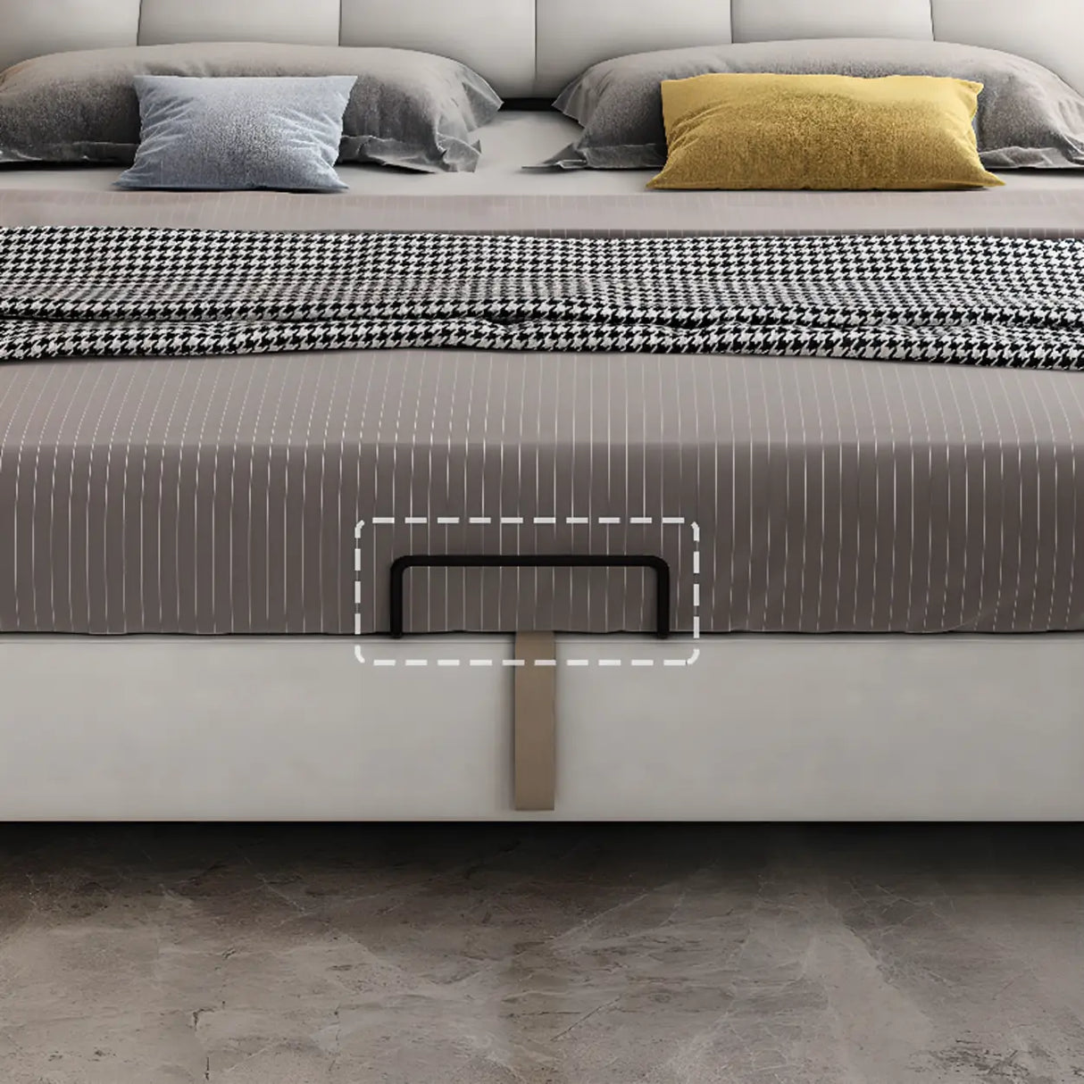 Beige Queen Tufted Leather Panel Bed with Mattress Image - 10