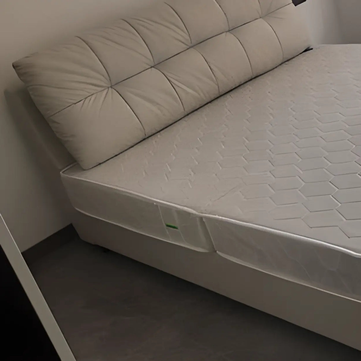 Beige Queen Tufted Leather Panel Bed with Mattress Image - 11
