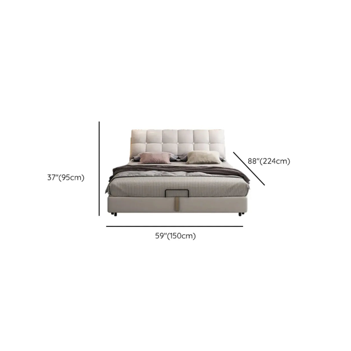 Beige Queen Tufted Leather Panel Bed with Mattress 