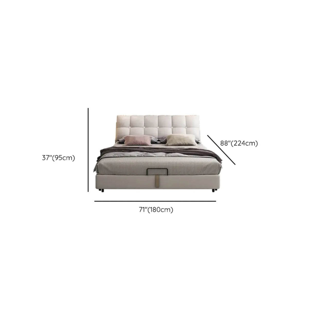 Beige Queen Tufted Leather Panel Bed with Mattress Image - 13