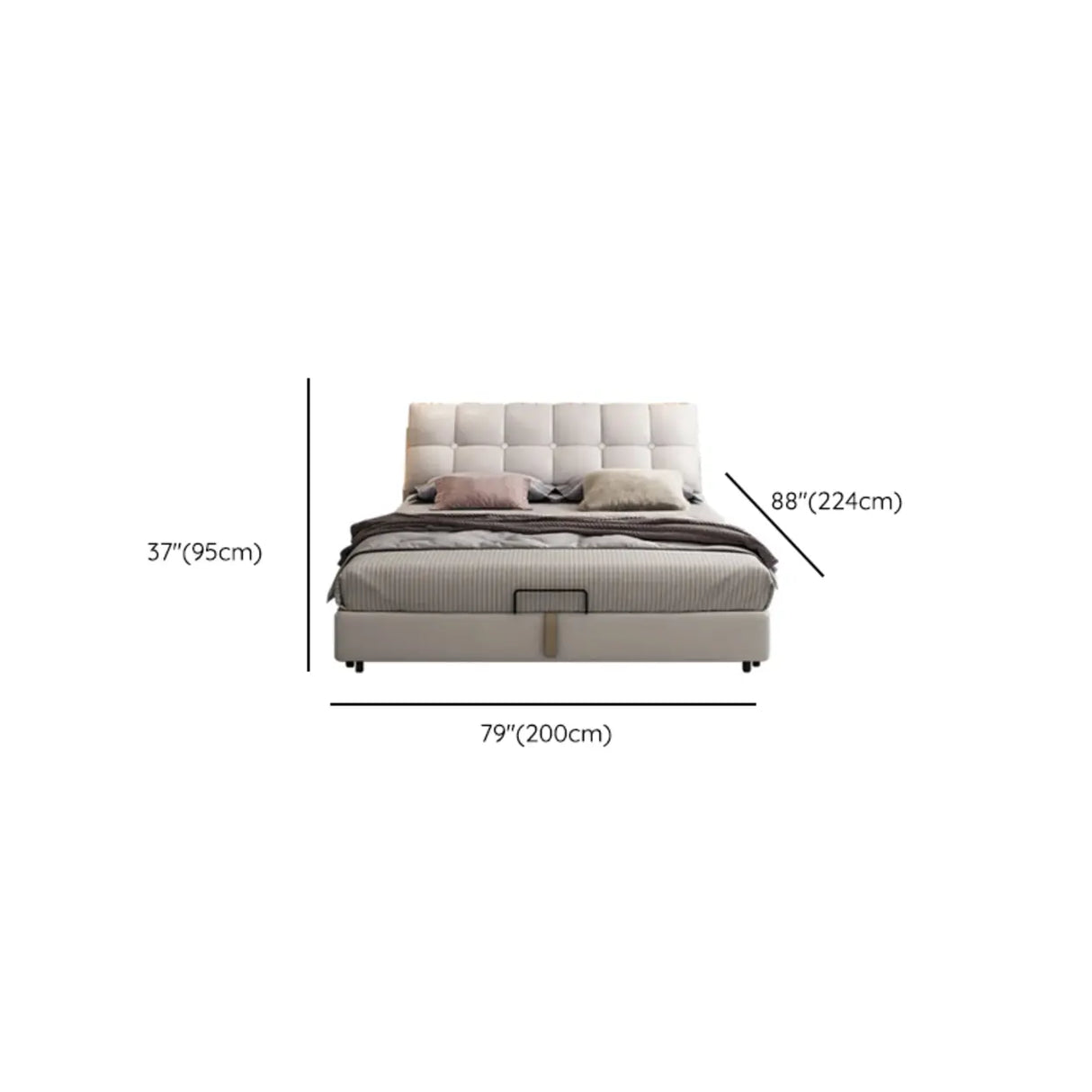 Beige Queen Tufted Leather Panel Bed with Mattress Image - 15