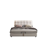 Beige Queen Tufted Leather Panel Bed with Mattress Image - 2