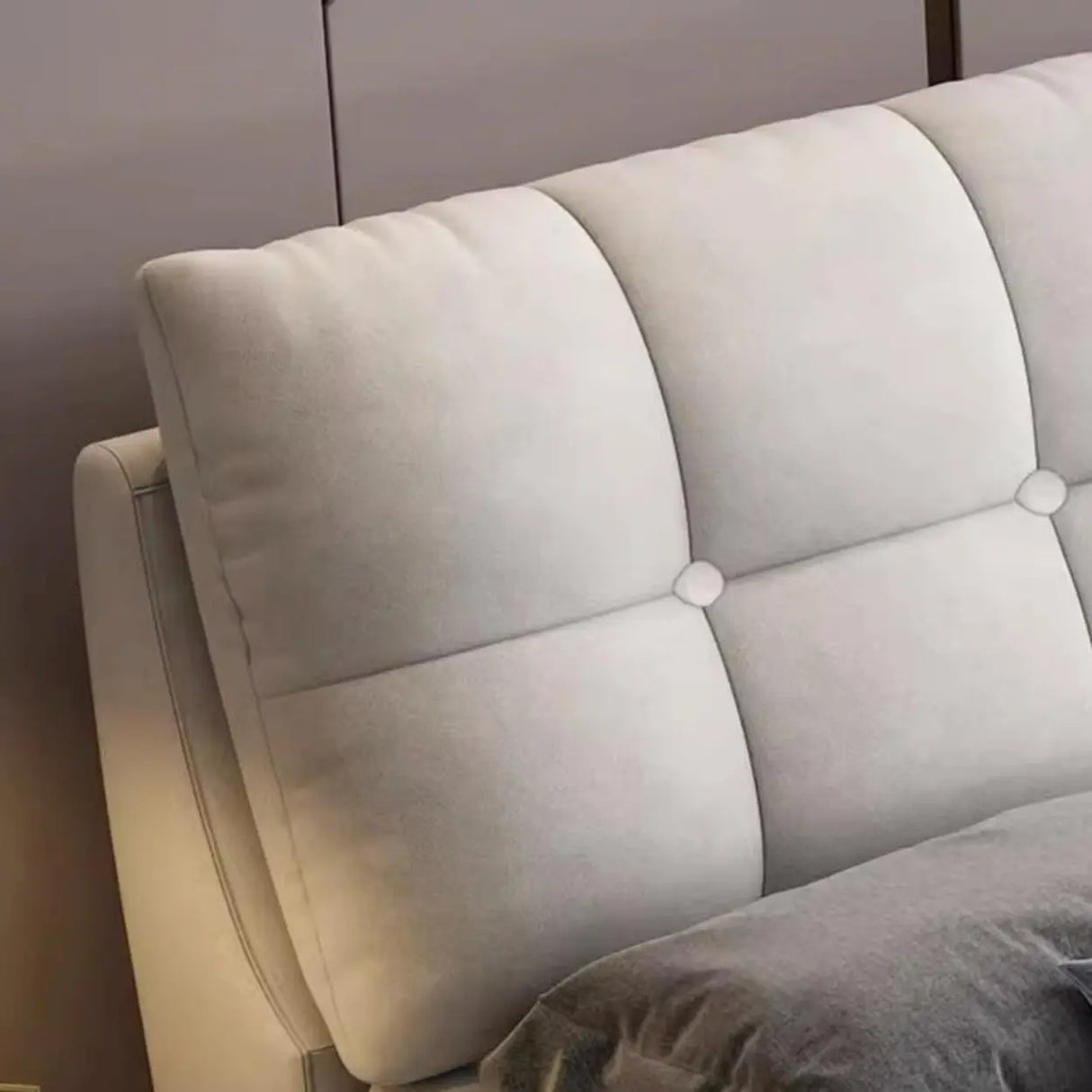 Beige Queen Tufted Leather Panel Bed with Mattress Image - 8