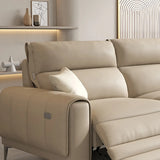 Beige Reclining Genuine Leather Wood Frame Loveseat Image - 2