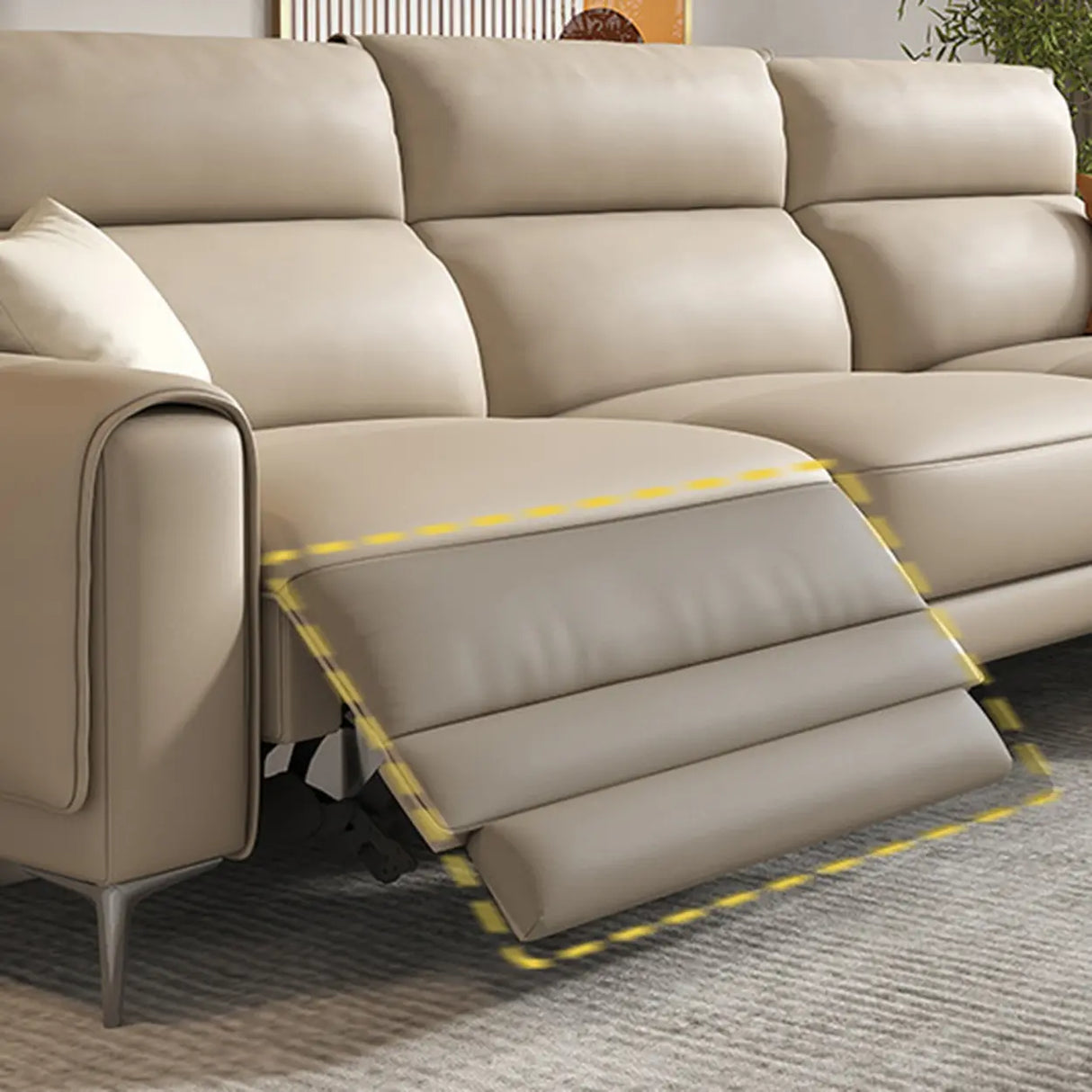 Beige Reclining Genuine Leather Wood Frame Loveseat Image - 4