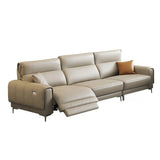 Beige Reclining Genuine Leather Wood Frame Loveseat Image - 6
