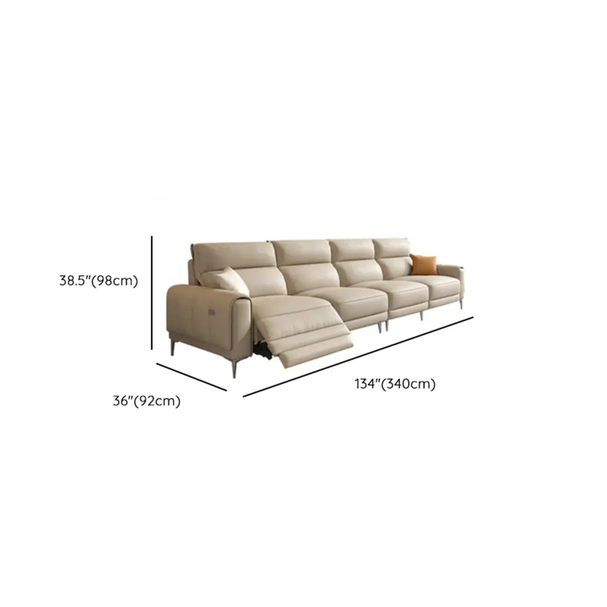 Beige Reclining Genuine Leather Wood Frame Loveseat 