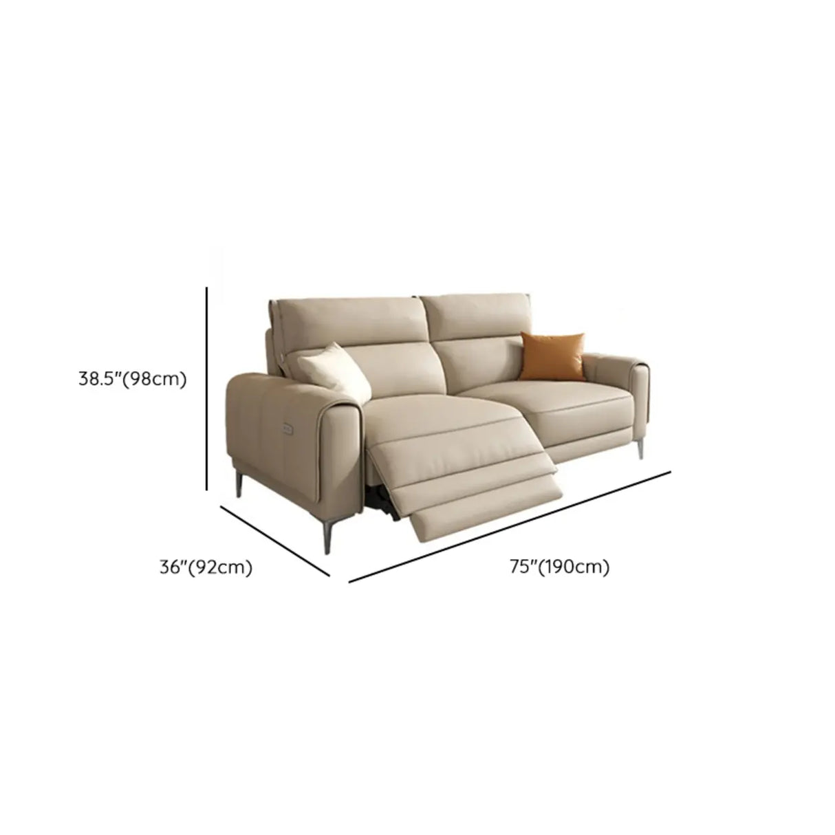 Beige Reclining Genuine Leather Wood Frame Loveseat Image - 8