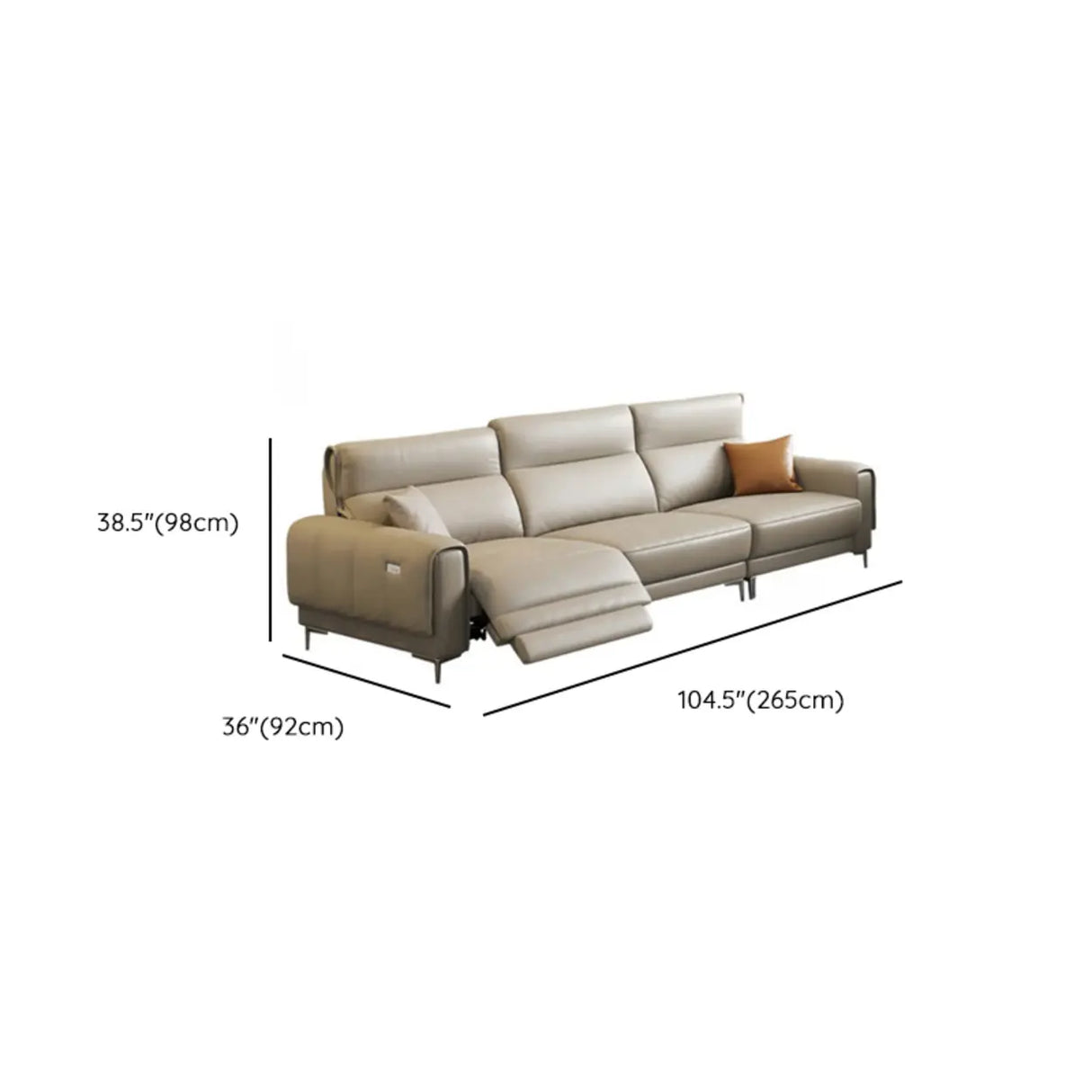 Beige Reclining Genuine Leather Wood Frame Loveseat Image - 9
