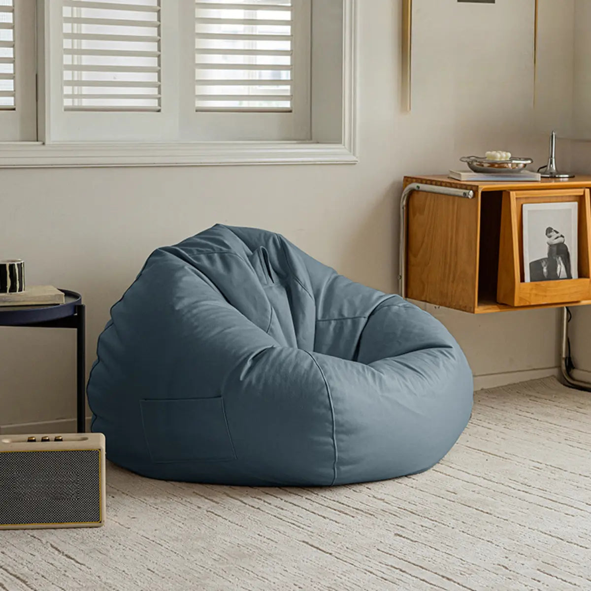 Beige Removable Cover Round Fabric Fill Bean Bag Seat Image - 3