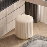Beige Round Flannel Storage Gold Base Ottoman Seat Image - 1