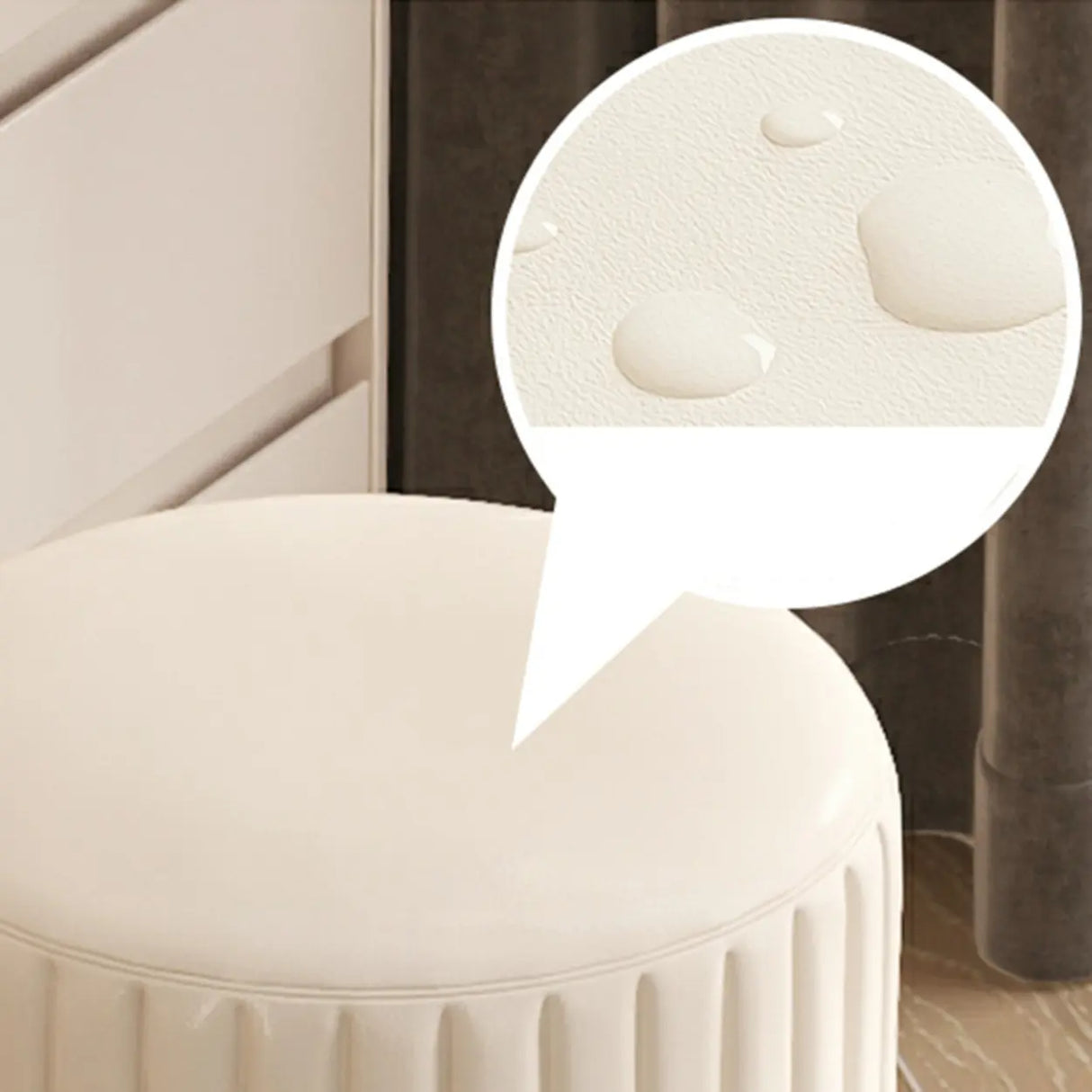 Beige Round Flannel Storage Gold Base Ottoman Seat Image - 11