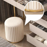 Beige Round Flannel Storage Gold Base Ottoman Seat Image - 12