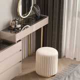 Beige Round Flannel Storage Gold Base Ottoman Seat Image - 14