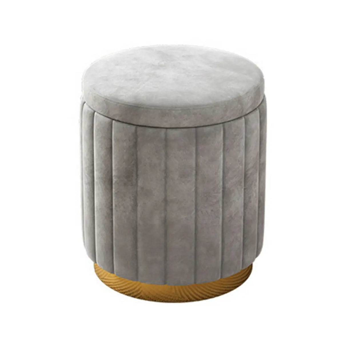 Beige Round Flannel Storage Gold Base Ottoman Seat Image - 2