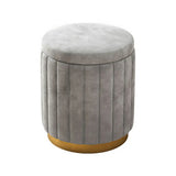 Beige Round Flannel Storage Gold Base Ottoman Seat Image - 2