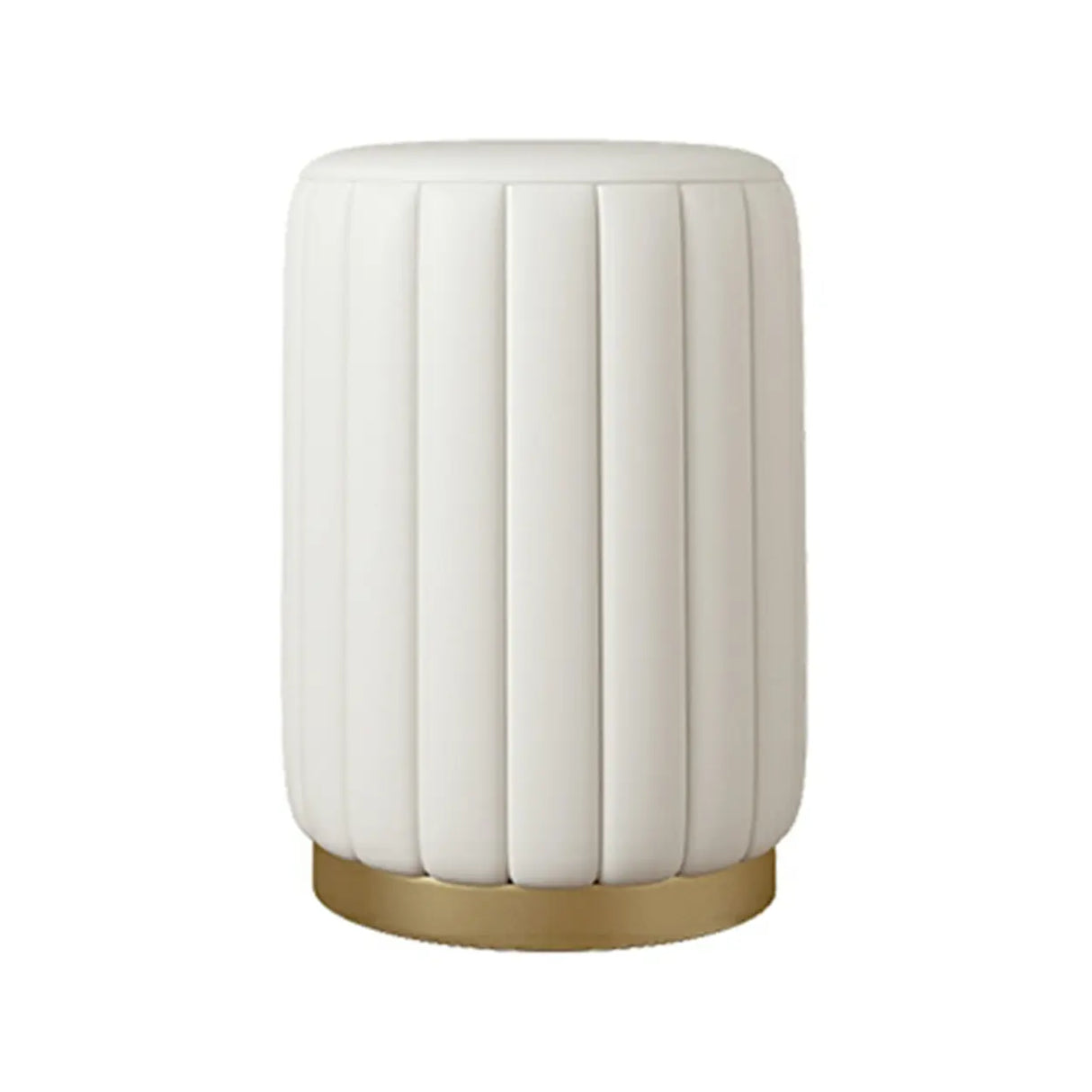 Beige Round Flannel Storage Gold Base Ottoman Seat Image - 3
