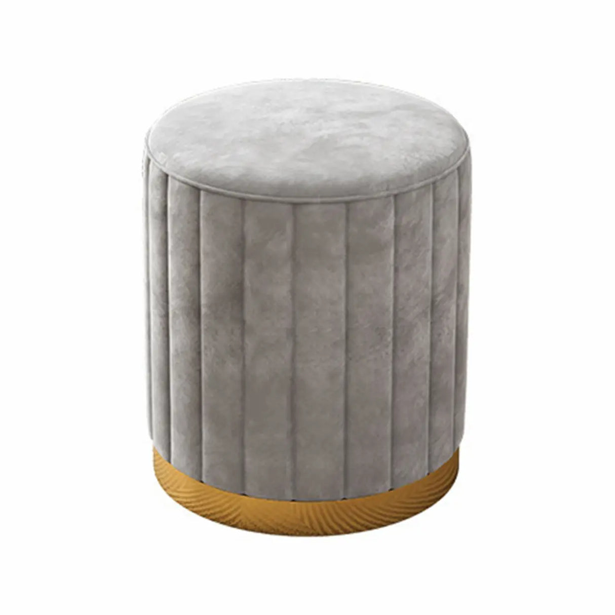 Beige Round Flannel Storage Gold Base Ottoman Seat Image - 5