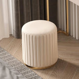 Beige Round Flannel Storage Gold Base Ottoman Seat Image - 6