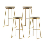 Beige Round Leather Backless Sled Metal Bar Stools Image - 10