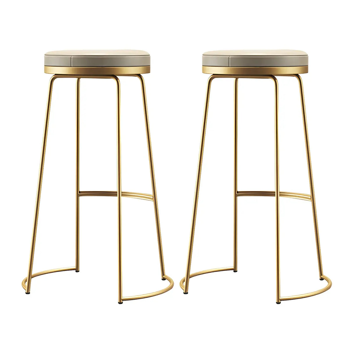 Beige Round Leather Backless Sled Metal Bar Stools Image - 11