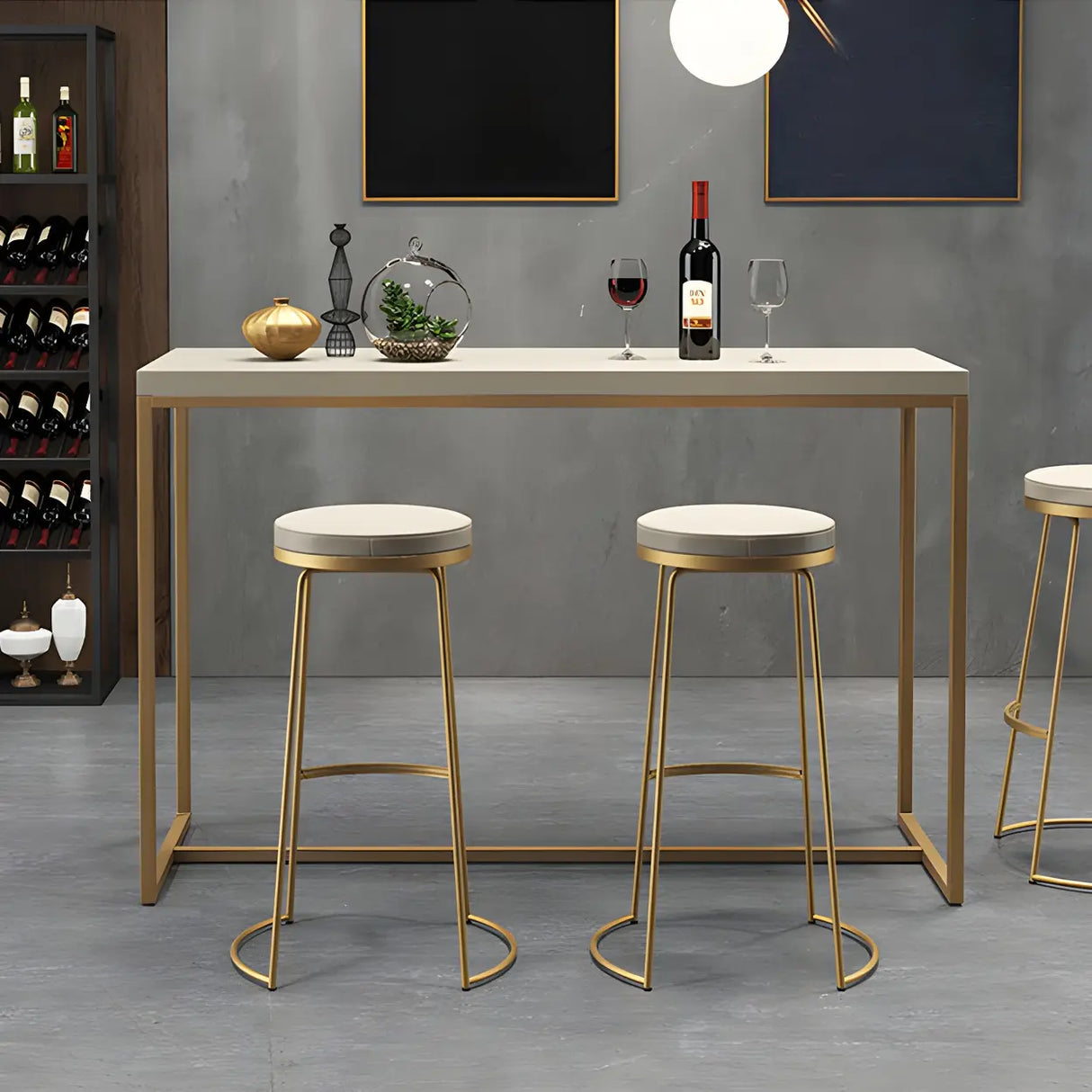 Beige Round Leather Backless Sled Metal Bar Stools Image - 12